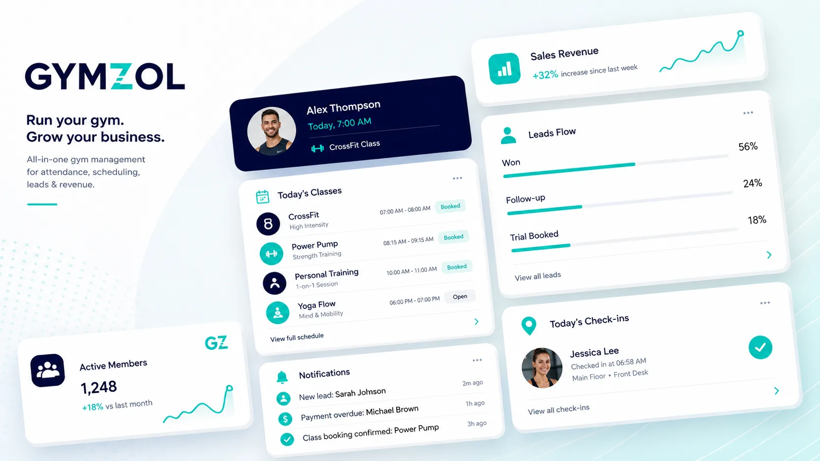 Gymzol gym management software demo dashboard
